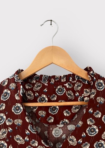 Bordo Çiçek Desenli Tunik / Elbise  Rahat Kesim - Görsel 3