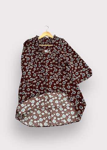 Bordo Çiçek Desenli Tunik / Elbise  Rahat Kesim - Görsel 6