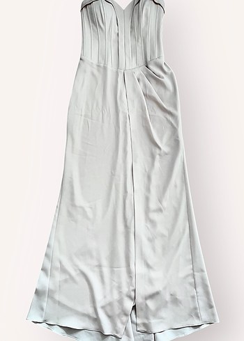 Straplez Korse Detaylı Uzun Elbise  Pudra Tonu - Görsel 2