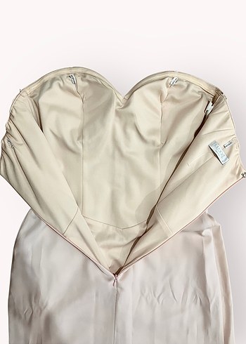 Straplez Korse Detaylı Uzun Elbise  Pudra Tonu - Görsel 7