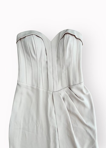 Straplez Korse Detaylı Uzun Elbise  Pudra Tonu - Görsel 4