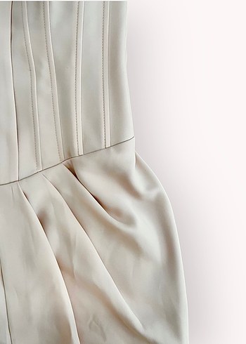 Straplez Korse Detaylı Uzun Elbise  Pudra Tonu - Görsel 5