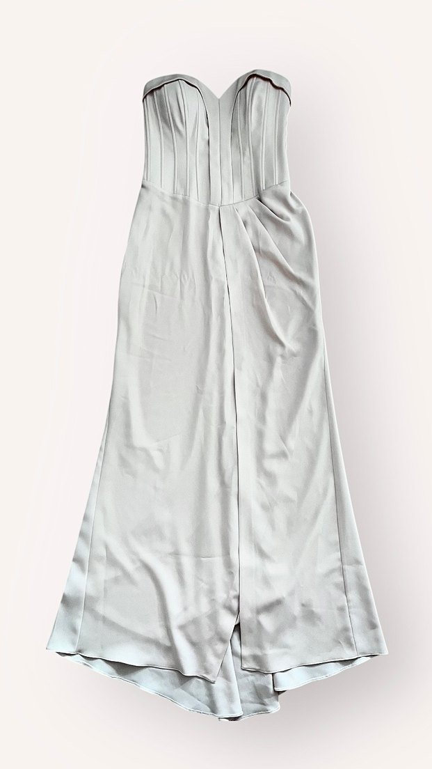 Straplez Korse Detaylı Uzun Elbise  Pudra Tonu - Görsel 2