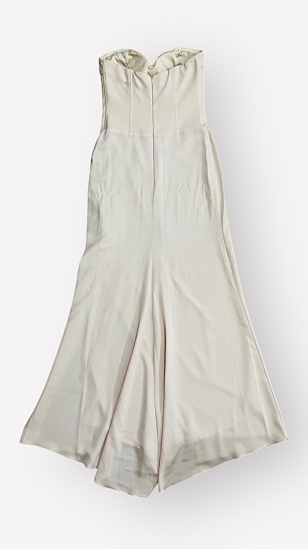 Straplez Korse Detaylı Uzun Elbise  Pudra Tonu - Görsel 3