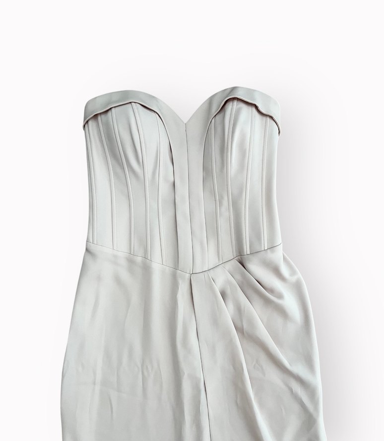 Straplez Korse Detaylı Uzun Elbise  Pudra Tonu - Görsel 4