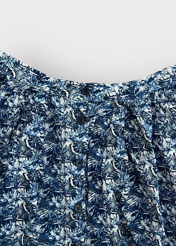 Mavi Desenli Midi Etek  Cepli, Düğmeli - Görsel 4