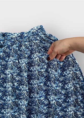 Mavi Desenli Midi Etek  Cepli, Düğmeli - Görsel 3