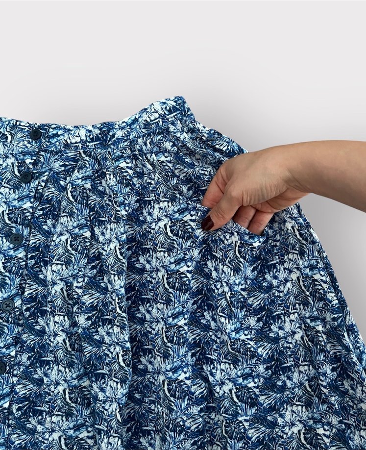 Mavi Desenli Midi Etek  Cepli, Düğmeli - Görsel 3