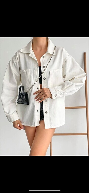 Çift Cepli Oversize Denim Gömlek Ceket