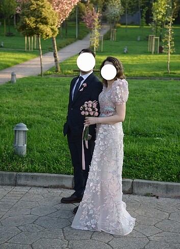 s Beden pembe Renk Alfabeta Çiçekli Elbise