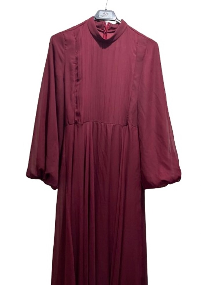 BORDO ŞİFON ABİYE ELBİSE - Görsel 2