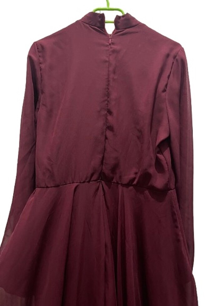 BORDO ŞİFON ABİYE ELBİSE - Görsel 3