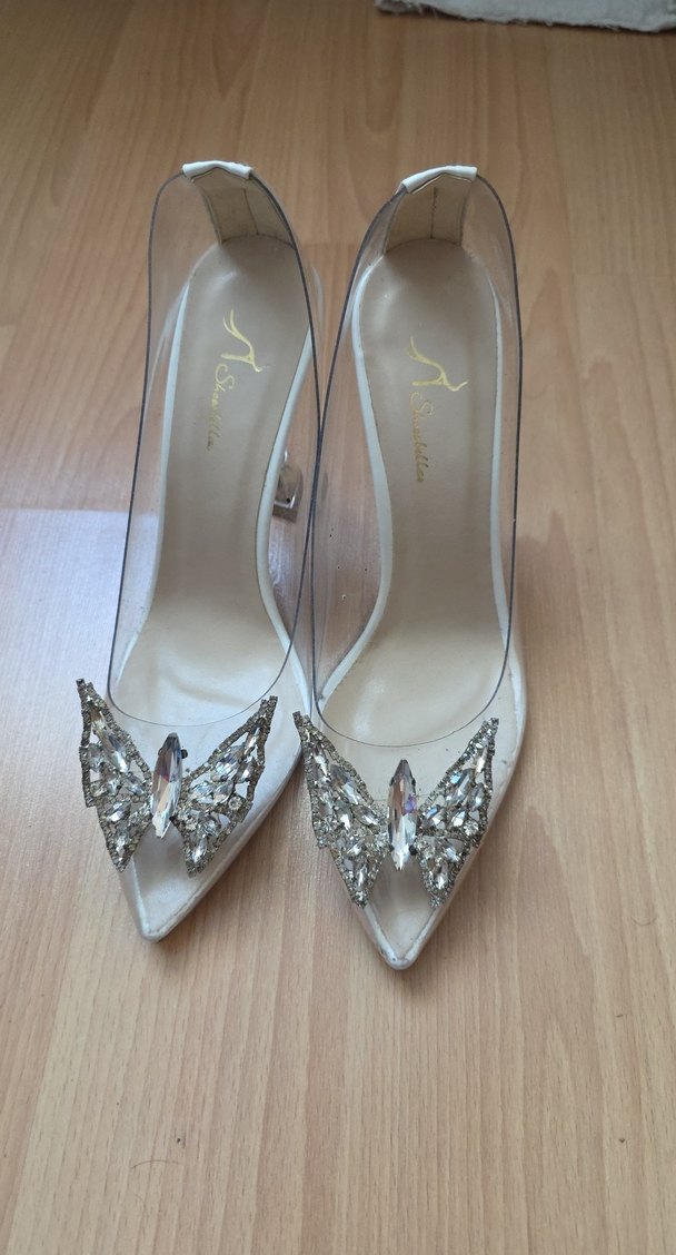 Beyaz Parlak Cam Topuklu Kadın Abiye Ayakkabı - Görsel 2