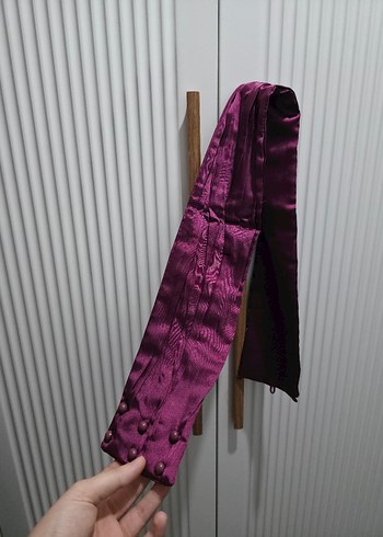 Uzun Kollu Mor İşlemeli Kadın Abiye Elbise - Görsel 3