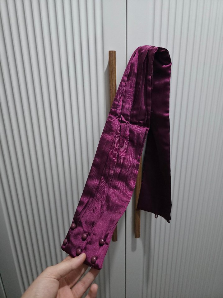 Uzun Kollu Mor İşlemeli Kadın Abiye Elbise - Görsel 3