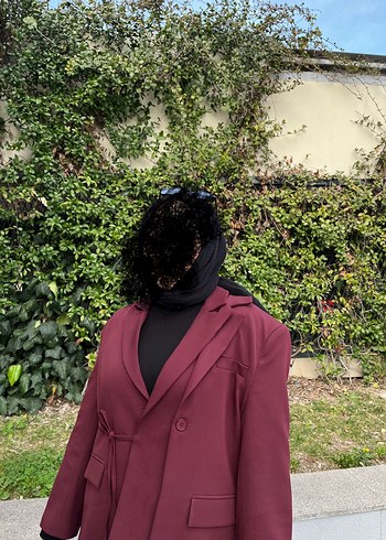 Bordo Kadın Midi Blazer Ceket