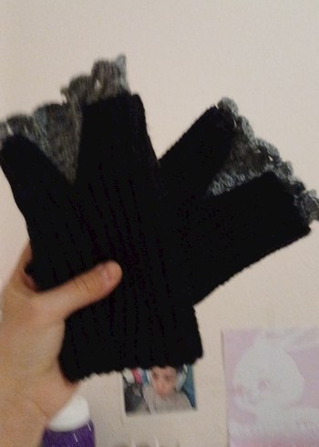 Gri Örgü Gotik Kadın Eldiven - Görsel 3