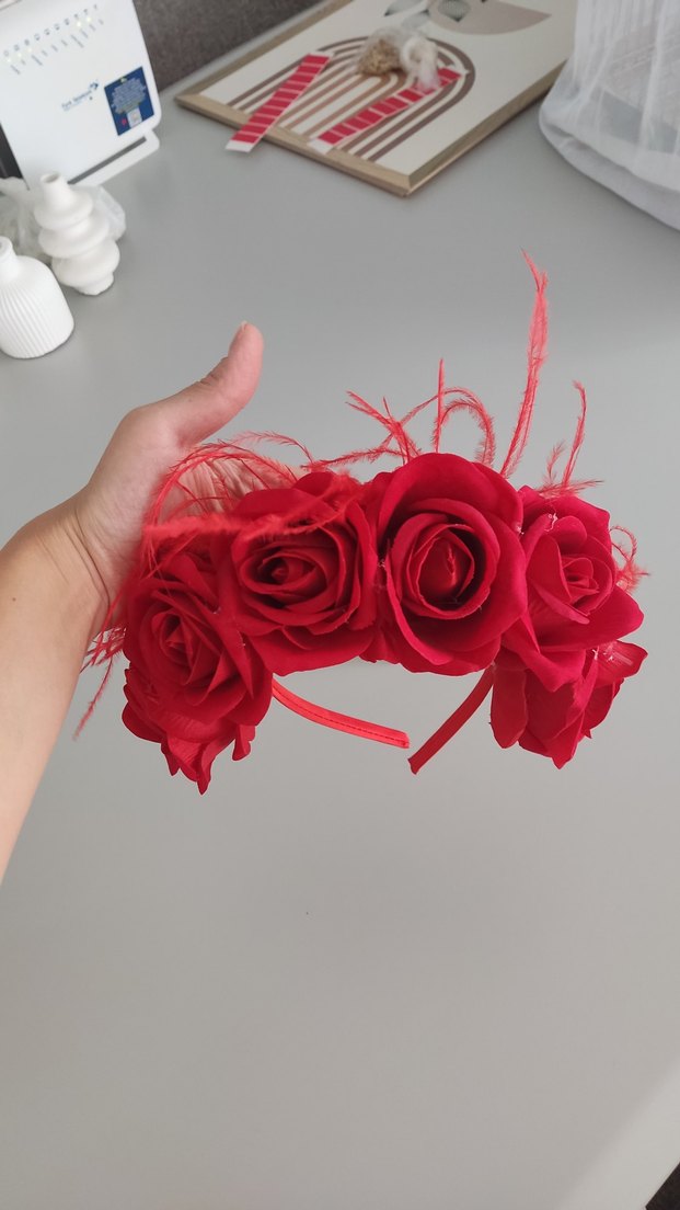 Kırmızı Fırfırlı Bohem Kadın Saç Aksesuarı - Görsel 2
