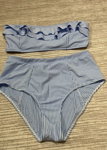 Mavi Çizgili Fırfırlı Mini Bikini - Görsel 2