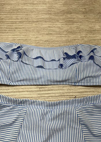 Mavi Çizgili Fırfırlı Mini Bikini - Görsel 4