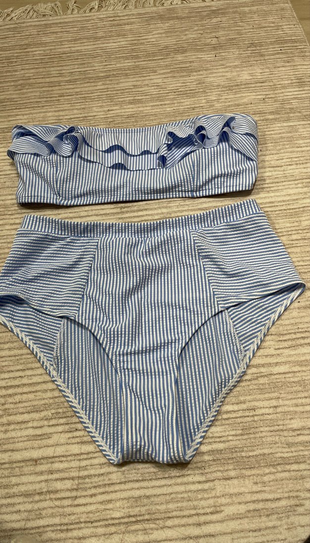 Mavi Çizgili Fırfırlı Mini Bikini - Görsel 2