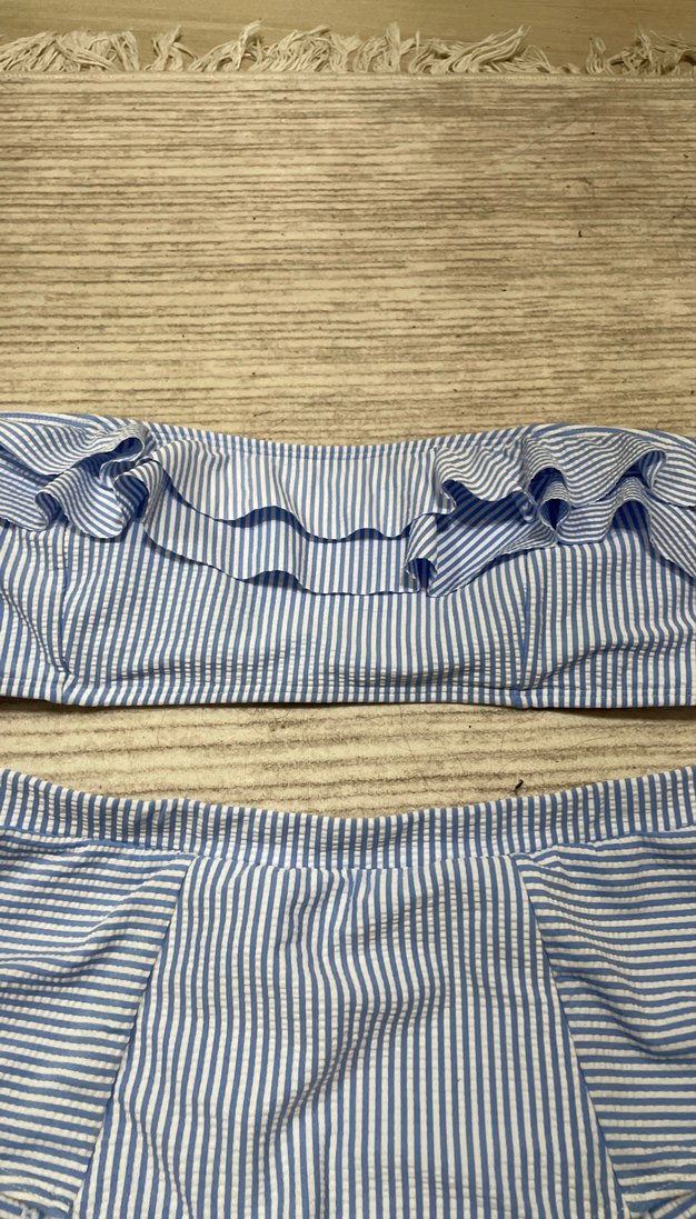 Mavi Çizgili Fırfırlı Mini Bikini - Görsel 4