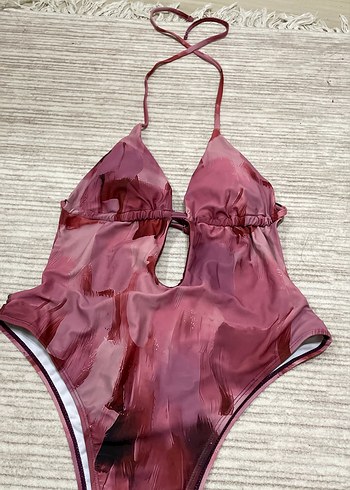 Pembe Bağcıklı Midi Drapeli Kadın Mayo - Görsel 3