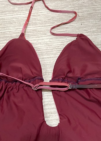 Pembe Bağcıklı Midi Drapeli Kadın Mayo - Görsel 5