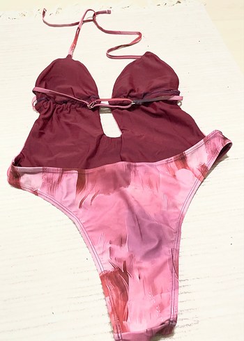 Pembe Bağcıklı Midi Drapeli Kadın Mayo - Görsel 4