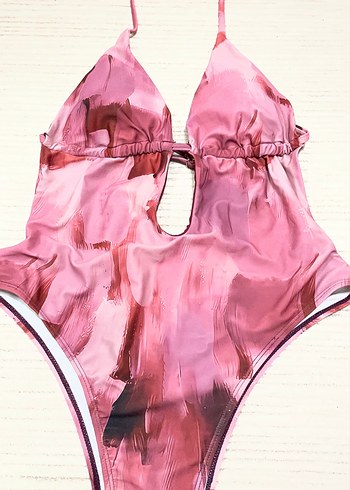 Pembe Bağcıklı Midi Drapeli Kadın Mayo - Görsel 2