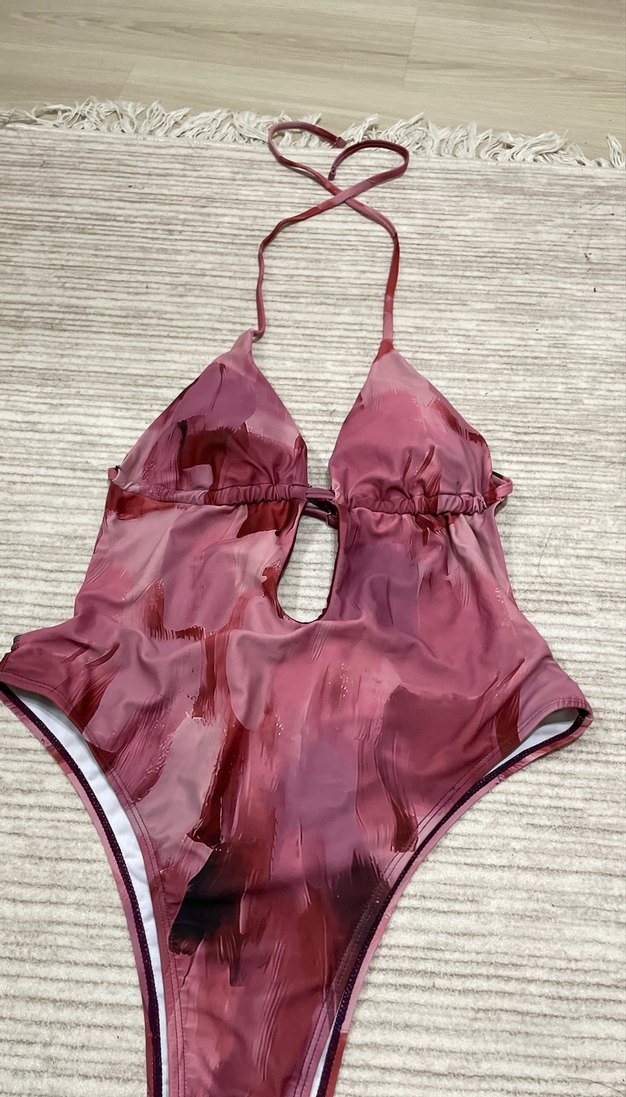 Pembe Bağcıklı Midi Drapeli Kadın Mayo - Görsel 3