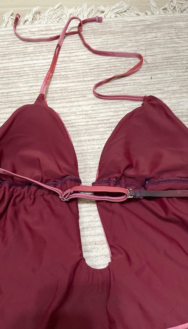 Pembe Bağcıklı Midi Drapeli Kadın Mayo - Görsel 5