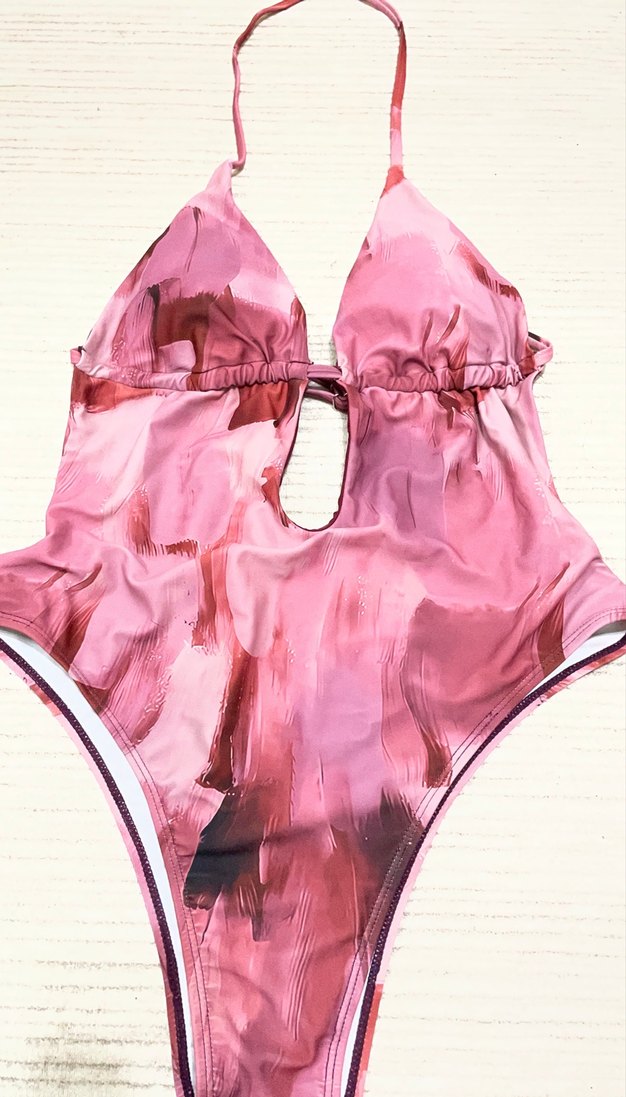 Pembe Bağcıklı Midi Drapeli Kadın Mayo - Görsel 2