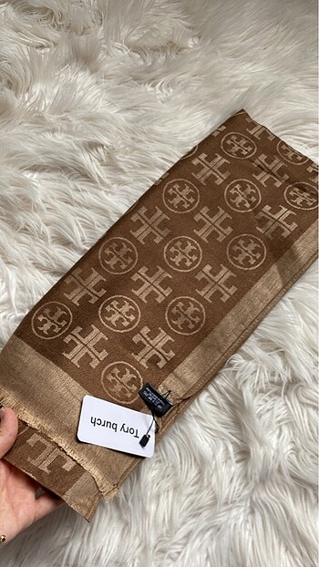 Tory Burch kahverengi ithal yün ipek şal