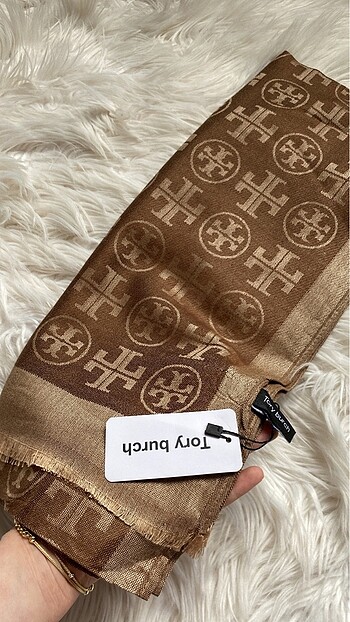 Beden kahverengi Renk Tory Burch kahverengi ithal yün ipek şal