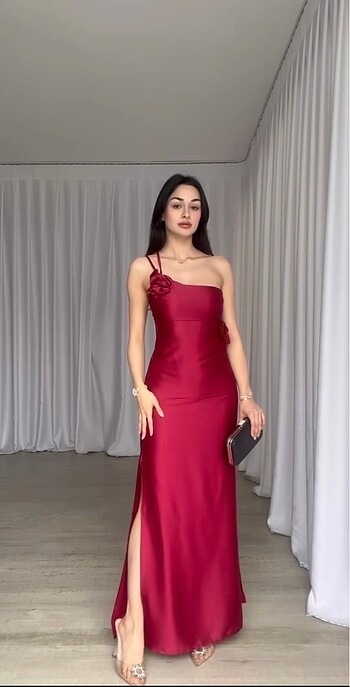 s Beden bordo Renk Abiye elbise