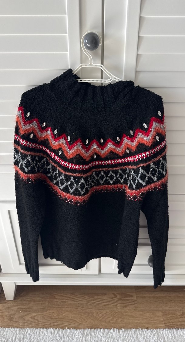 Bohem Tarz Desenli Kadın Triko Kazak - Görsel 2