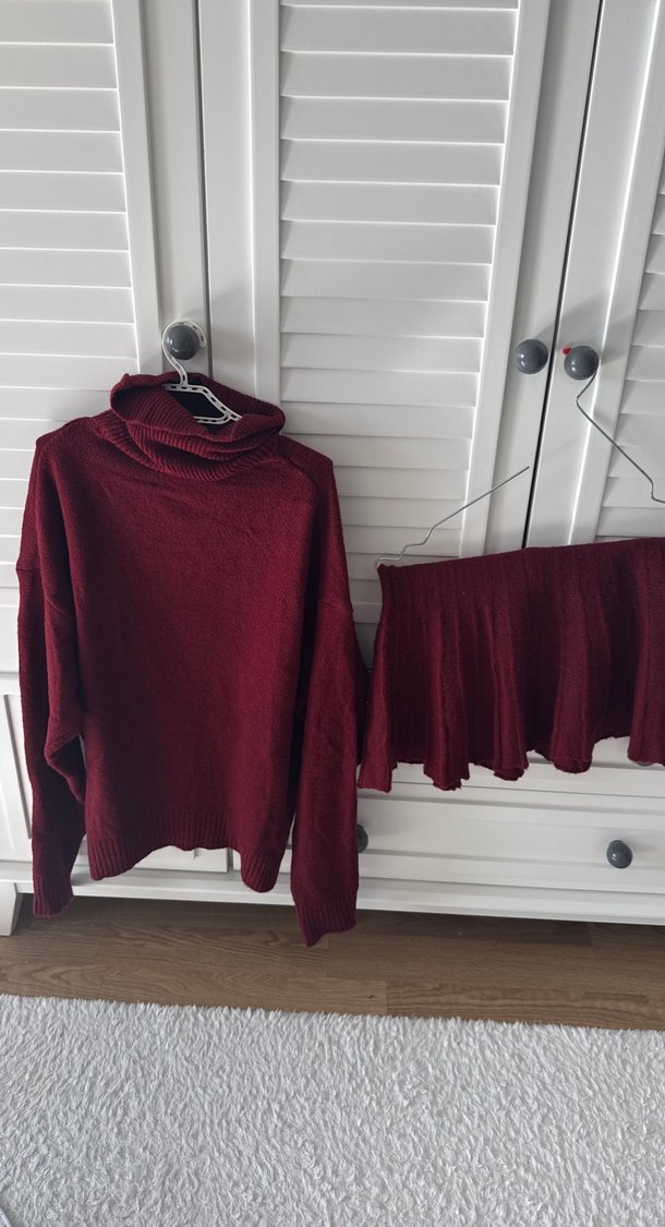 Bordo Kadın Boğazlı Örgü Kazak - Görsel 3