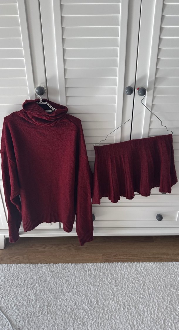 Bordo Kadın Boğazlı Örgü Kazak - Görsel 2