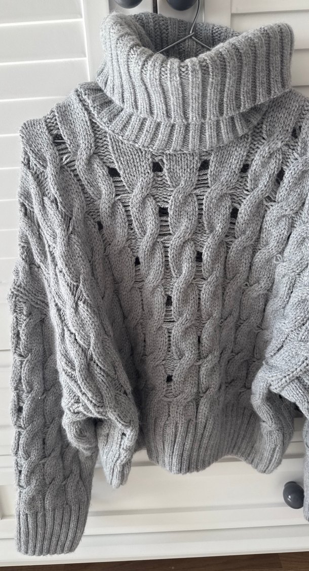 Gri Örgü Boğazlı Kadın Kazak - Görsel 3