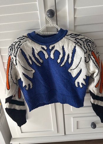 Mavi Desenli Örgü Kadın Kazak - Görsel 2