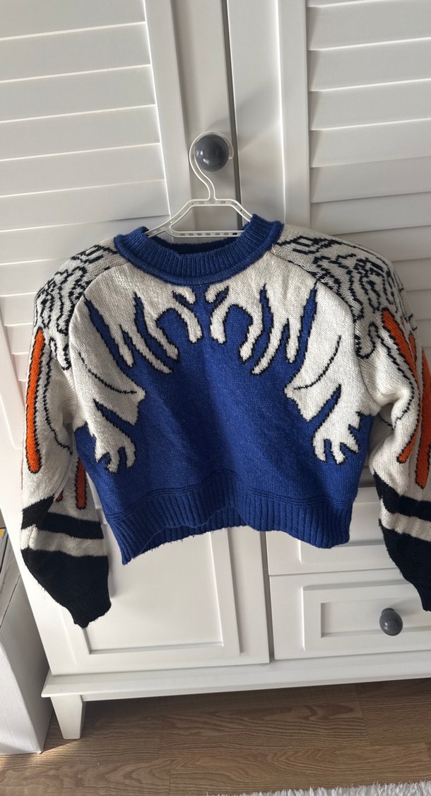 Mavi Desenli Örgü Kadın Kazak - Görsel 2