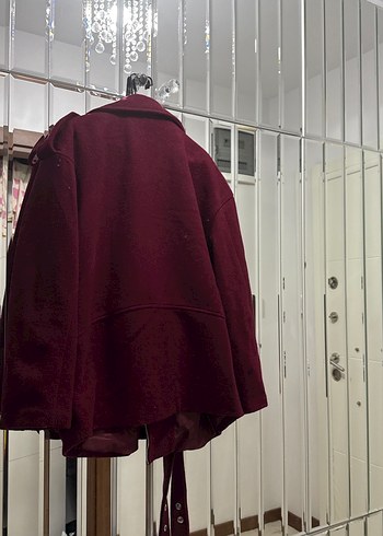 Bordo Kadın Deri Ceket Fermuarlı Notched Lapel - Görsel 2