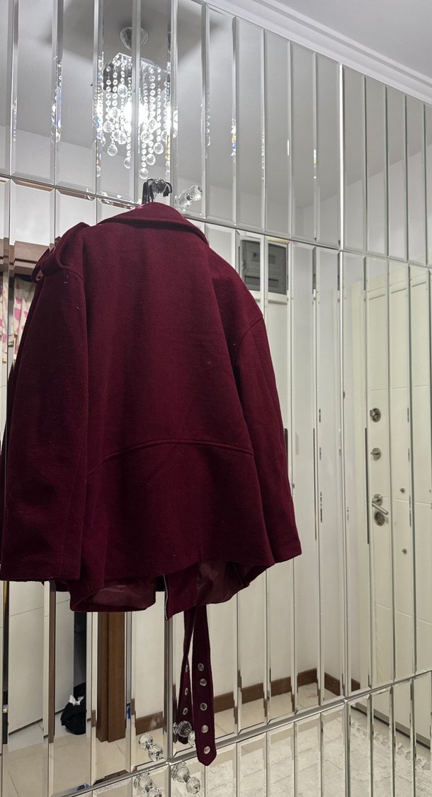 Bordo Kadın Deri Ceket Fermuarlı Notched Lapel - Görsel 2