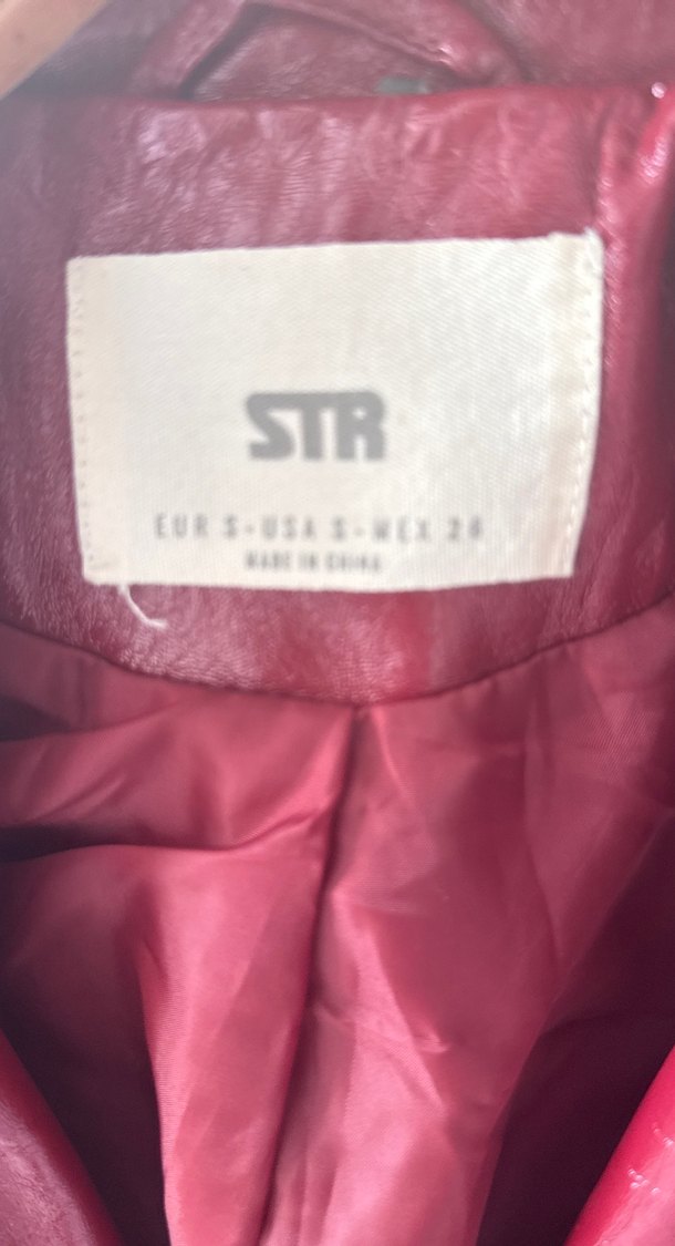 Düğmeli Bordo Deri Biker Ceket - Görsel 4