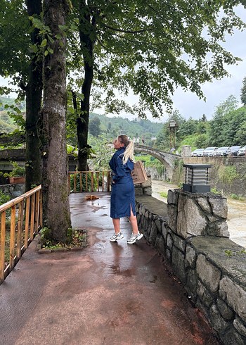 Uzun Mavi Denim Kadın Yağmurluk - Görsel 8