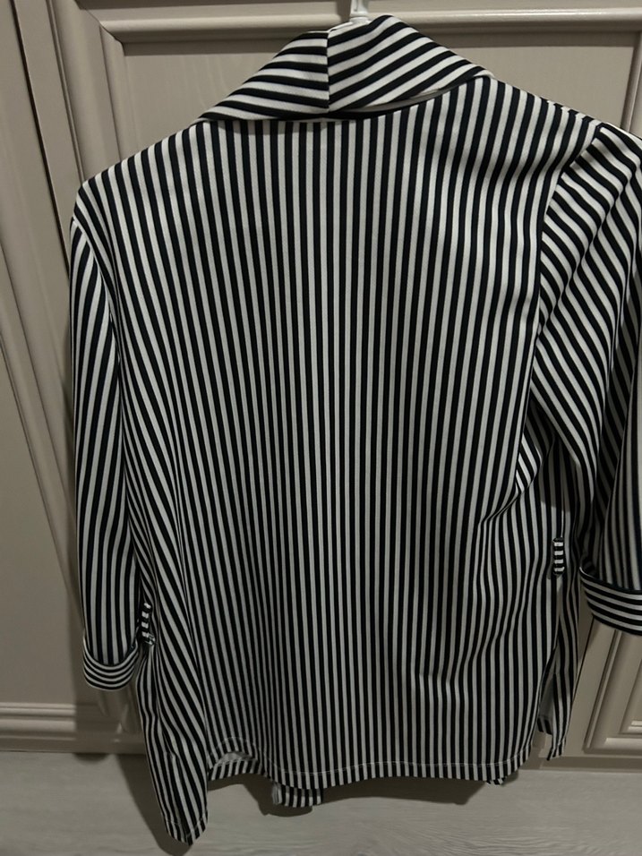 Gri Çizgili Kadın Midi Blazer - Görsel 2