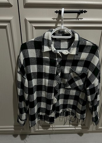 Gri Ekose Uzun Kollu Salaş Kadın Gömlek - Görsel 2