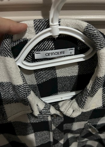 Gri Ekose Uzun Kollu Salaş Kadın Gömlek - Görsel 4