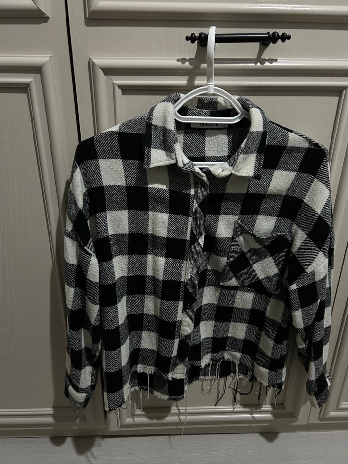 Gri Ekose Uzun Kollu Salaş Kadın Gömlek - Görsel 2